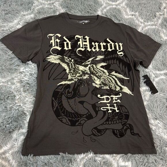 NWT Ed Hardy Men Eagle Battle T-shirt (Charcoal) size small - Picture 1 of 7